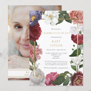 Convite Celebração de Foto de Funeral Floral de Vida