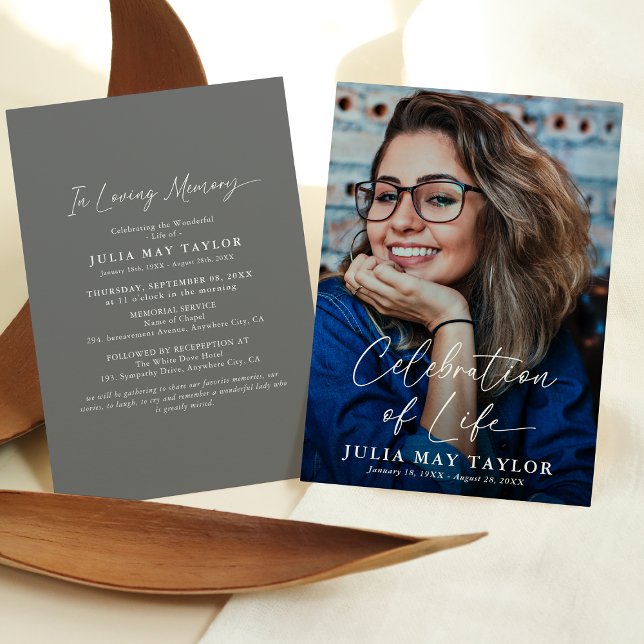 Convite Celebração de Foto de Script Moderno do Funeral de (Criador carregado)