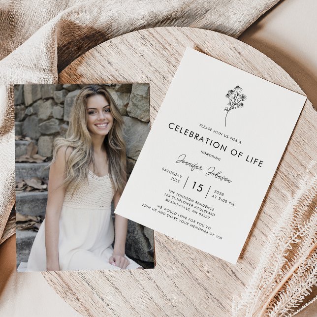 Convite Celebração de Foto Mínima do Funeral de Vida (Criador carregado)