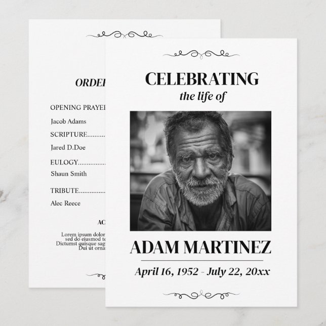 Convite Celebração de Funeral de Foto Memorial de Vida (Frente/Verso)