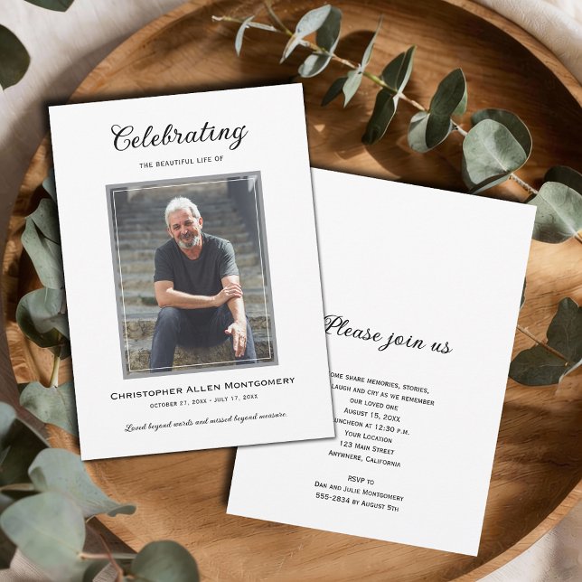 Convite Celebração de Funeral de Memória de Vida (Celebration of Life photo funeral memorial invitations, PRINTED and/or INSTANT DOWNLOAD)