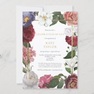 Convite Celebração de Funeral Elegante Flor de Rosa