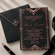 Celebração de Gala Rose Gold & Black Art Deco