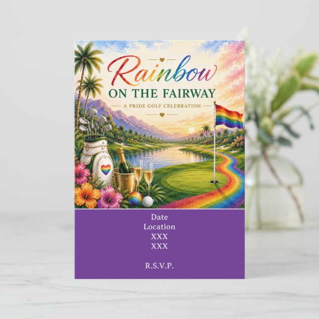 Convite Celebração de Golfe Arco-íris no Pride do Fairway (Em pé/Frente)