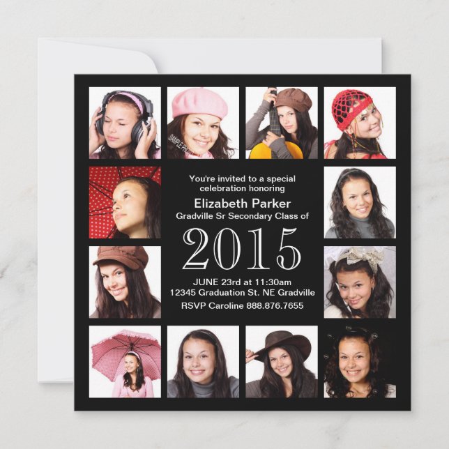 Convite Celebração de Graduação com 12 Fotos (Frente)