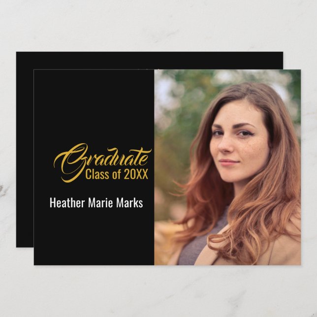 Convite Celebração de Graduação de Foto Dourada Elegante (Frente/Verso)