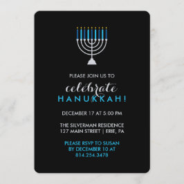 Convite Celebração de Hanukkah com Silver Menorah em Preto