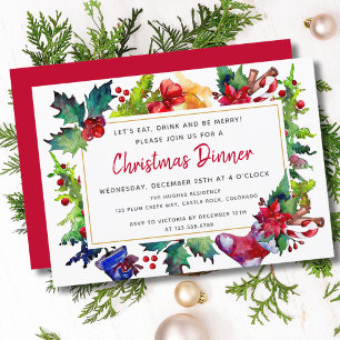 Convite Celebração de Jantar de Natal em Aquarela
