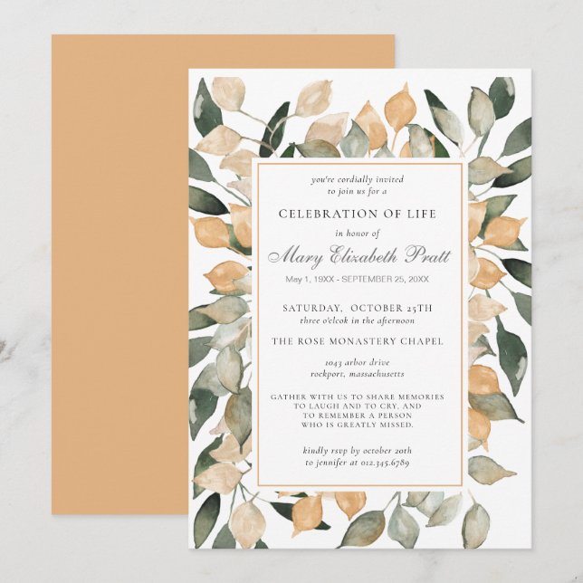Convite Celebração de Life Dusty Terracotta Botanical (Frente/Verso)