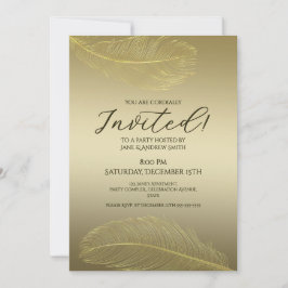 Convite Celebração de Luxo em Ouro com Pena Elegante