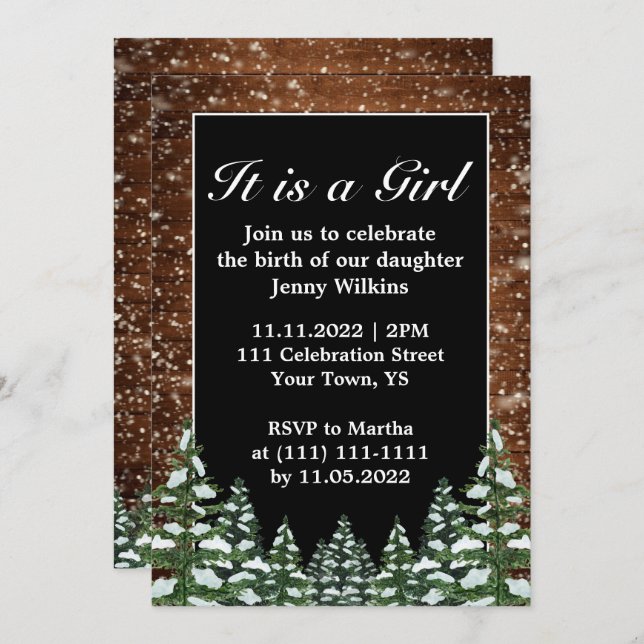 Convite Celebração de Nascimento da Garota de Neve e Flore (Frente/Verso)