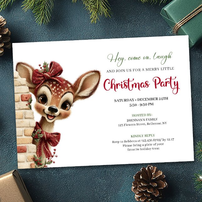 Convite Celebração de Natal adorável com cervos bebês para (Lovely baby deer Christmas kids celebration printable)