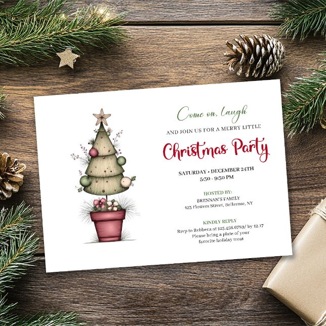 Convite Celebração de Natal chic com árvore em aquarela ex (Quirky watercolor tree chic Christmas celebration)