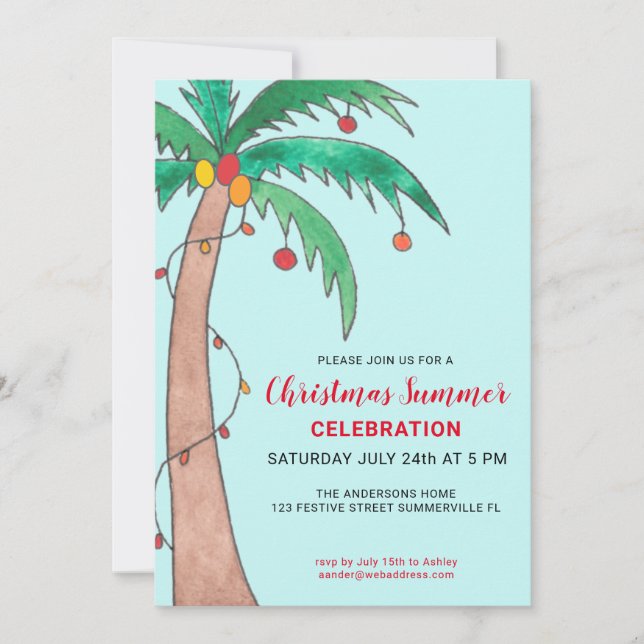 Convite Celebração de Natal de Verão Festa da Palmeira (Frente)
