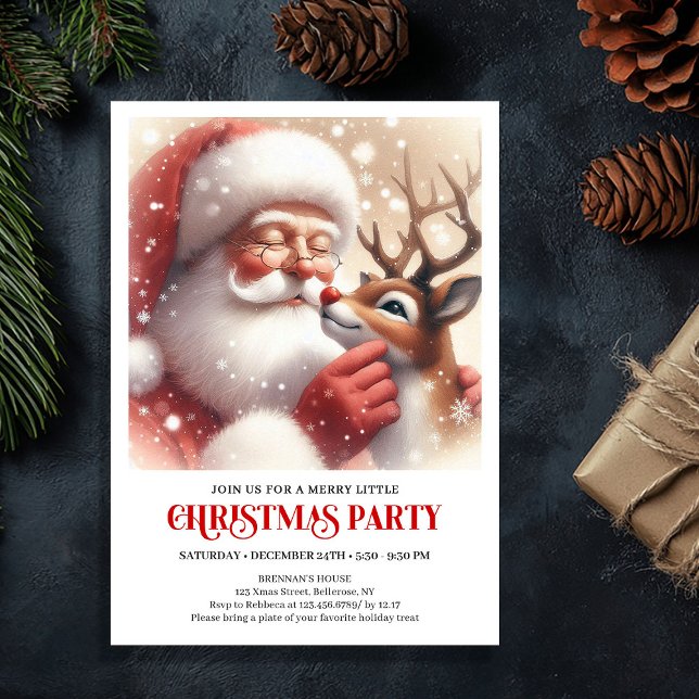 Convite Celebração de Natal do Papai Noel e Rudolph Alegre (Jolly Santa and Rudolph Christmas Celebration Invite)