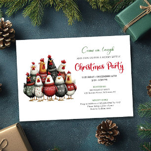 Convite Celebração de Natal em Aquarela de Frangos Excêntr