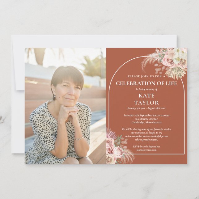 Convite Celebração de Pampas Grass da Life Funeral Photo I (Frente)