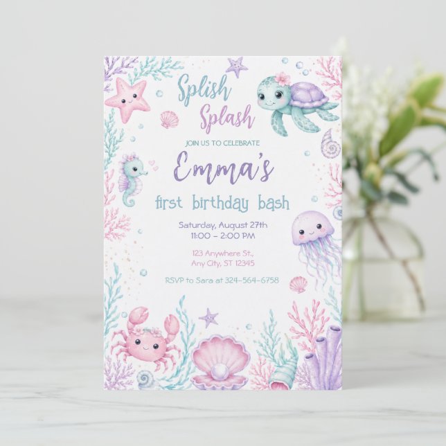 Convite Celebração de Primeiro Aniversário Caprichosa Sob  (Em pé/Frente)