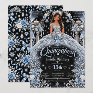 Convite Celebração de Quinceañera Azul Gélido