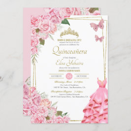 Convite Celebração de Quinceanera, Borboleta Floral Rosa R