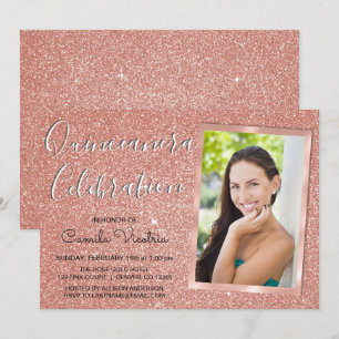 Convite Celebração de Quinceañera com Glitter Dourado R