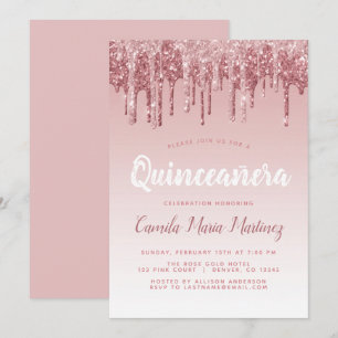 Convite Celebração de Quinceanera com Glitter Dourado Ro