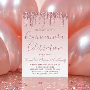 Convite Celebração de Quinceanera com Glitter Dourado Ro
