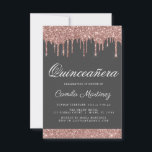 Convite Celebração de Quinceañera com Glitter Glitter Dour<br><div class="desc">Cor-de-rosa-claro - Cinza Dourada e carvão com Rosa cintilante, gotejando a brilha do Convite de aniversário de Celebração de Quinceañera. Este é o perfeito e elegante Convite à Celebração Quinceañera para uma Rosa de Menina Moderna Dourada e brilhante brilho cor-de-rosa brilhante cinza cinza quinze (quinze) Festas de aniversário. Entre em...</div>