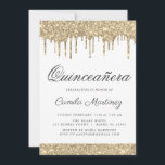 Convite Celebração de Quinceañera com Glitter Sparkle Dour<br><div class="desc">Convite de aniversário de 15 de Celebração de Quinceañera,  Dourado e branco,  com brilho brilhante. Este é o perfeito e elegante Convite à Celebração Quinceañera para uma Festa de aniversário Cinzenta Rosa-Brilhante Cinza-Brilhante,  15ª (quinze). Entre em contato com o designer para encontrar itens personalizados correspondentes.</div>