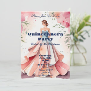 Convite Celebração de Quinceanera de Aquarela