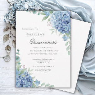 Convite Celebração de Quinceañera de Hortênsia Azul 15