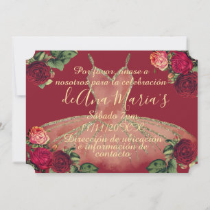 Convite Celebração de Quinceanera Floral de Borgonha