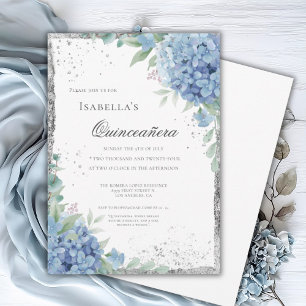 Convite Celebração de Quinceañera Hortênsia Azul 15