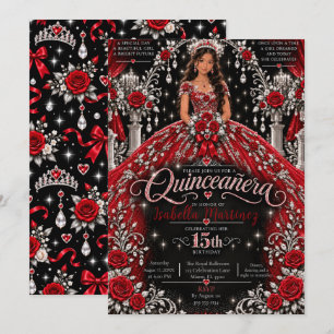 Convite Celebração de Quinceañera Prata Vermelha