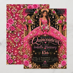 Convite Celebração de Quinceañera Rosa Vibrante