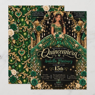 Convite Celebração de Quinceañera Verde Esmeralda