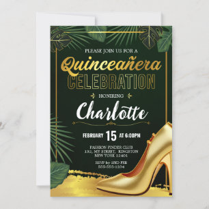 Convite Celebração de Quinze Anos Dourada Esmeralda Verde