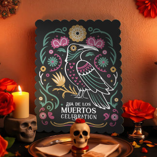 Convite Celebração de Raven & Calavera Dio De Los Muertos