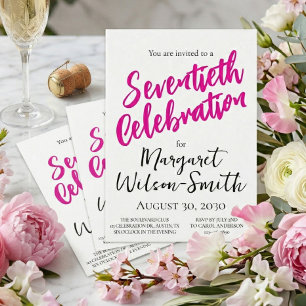 Convite Celebração de Septuagésimo Aniversário Script Rosa