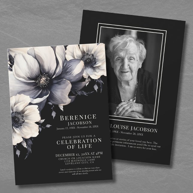 Convite Celebração de Serviço Memorial Elegante de Vida (Elegant Memorial Service Celebration Of Life Invitation)
