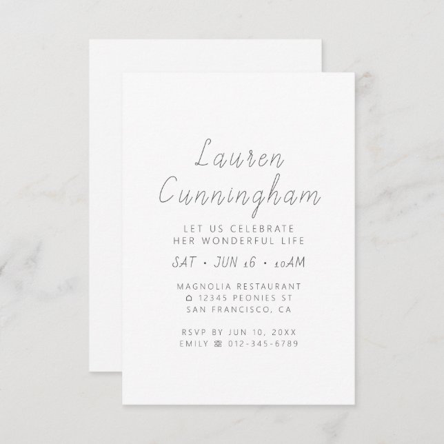 Convite Celebração de Sua Maravilhosa Vida Moderna Simples (Frente/Verso)