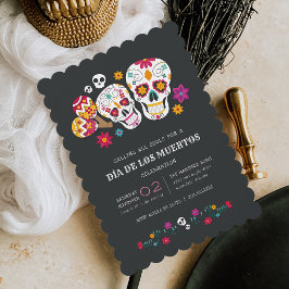 Convite Celebração de Sugar Skulls Día de los Muertos