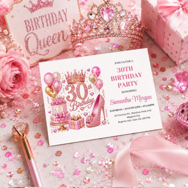 Convite Celebração de Trinta Anos de Cor Rosa Dourado Bril (Rose Gold Pink Sparkle Thirty Birthday Celebration Invitation

)