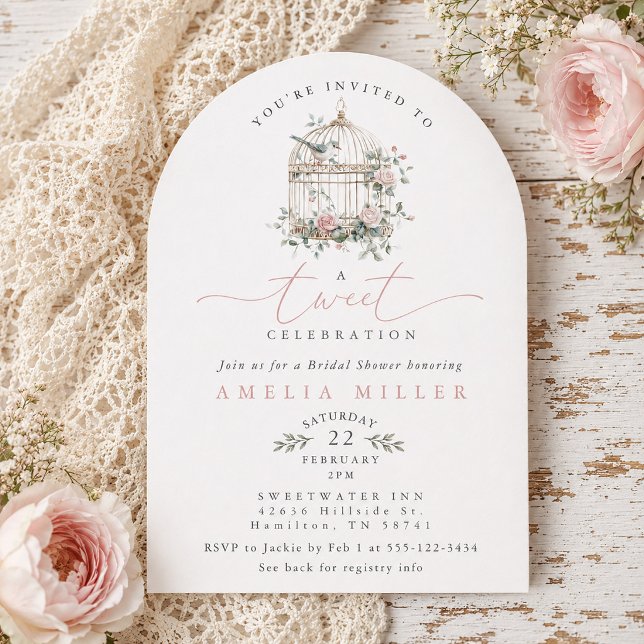 Convite Celebração de Tweet em uma gaiola para chá de noiv (Tweet Celebration Birdcage Bridal Shower Invitation)
