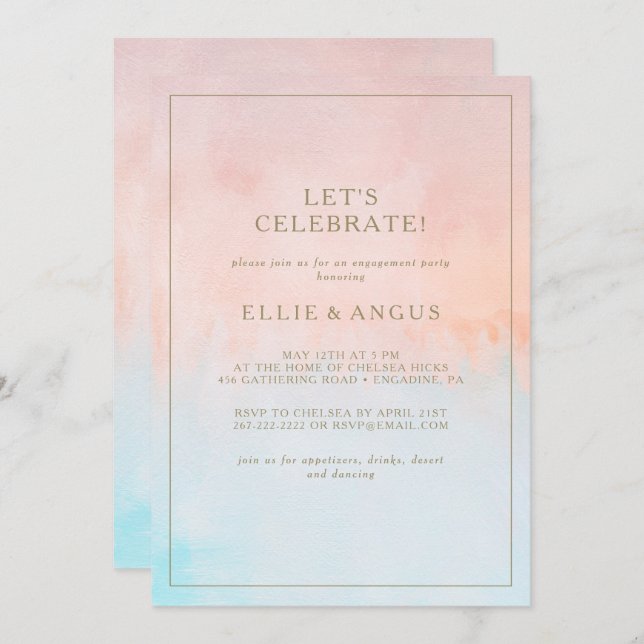 Convite Celebração de Vamos de Aquarela Sunset Summer (Frente/Verso)