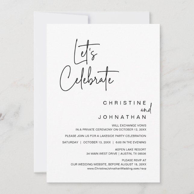 Convite Celebração De vamos, Partido De Janto De Elopement (Frente)
