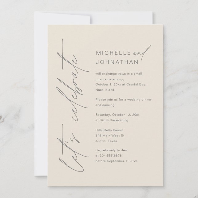 Convite Celebração de vamos, Partido de Janto de Elopement (Frente)