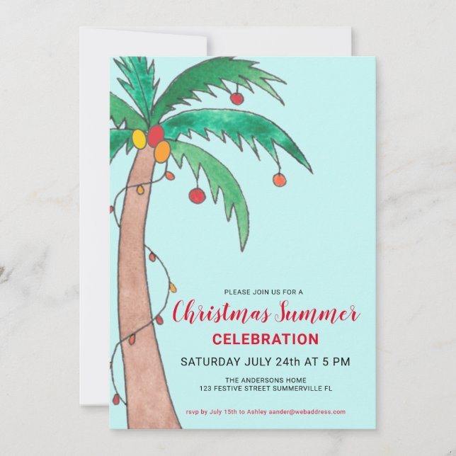 Convite Celebração de Verão de Natal Festa da Palmeira (Frente)