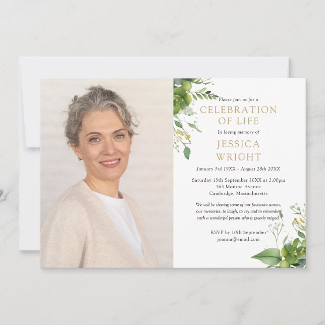 Convite Celebração de Verde da Foto do Funeral da Vida (Frente)