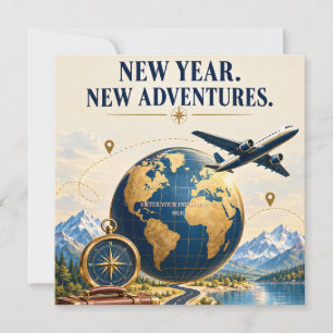 Convite Celebração de Viagem de Ano Novo com Mapa de Passa